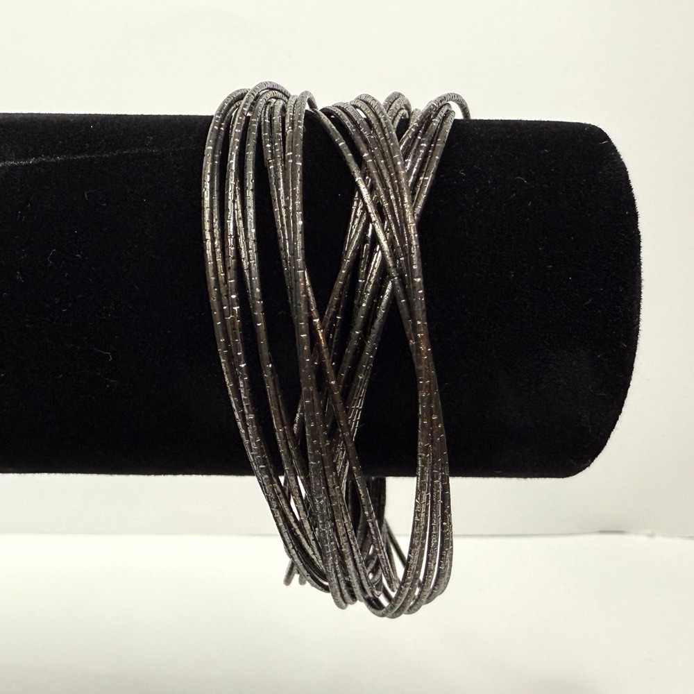 Multi Link Gunmetal Bangle Bracelet Stackable Textured Wire Fashion Jewelry 7.5